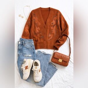 Vintage Embellished Brown Women's Sweater